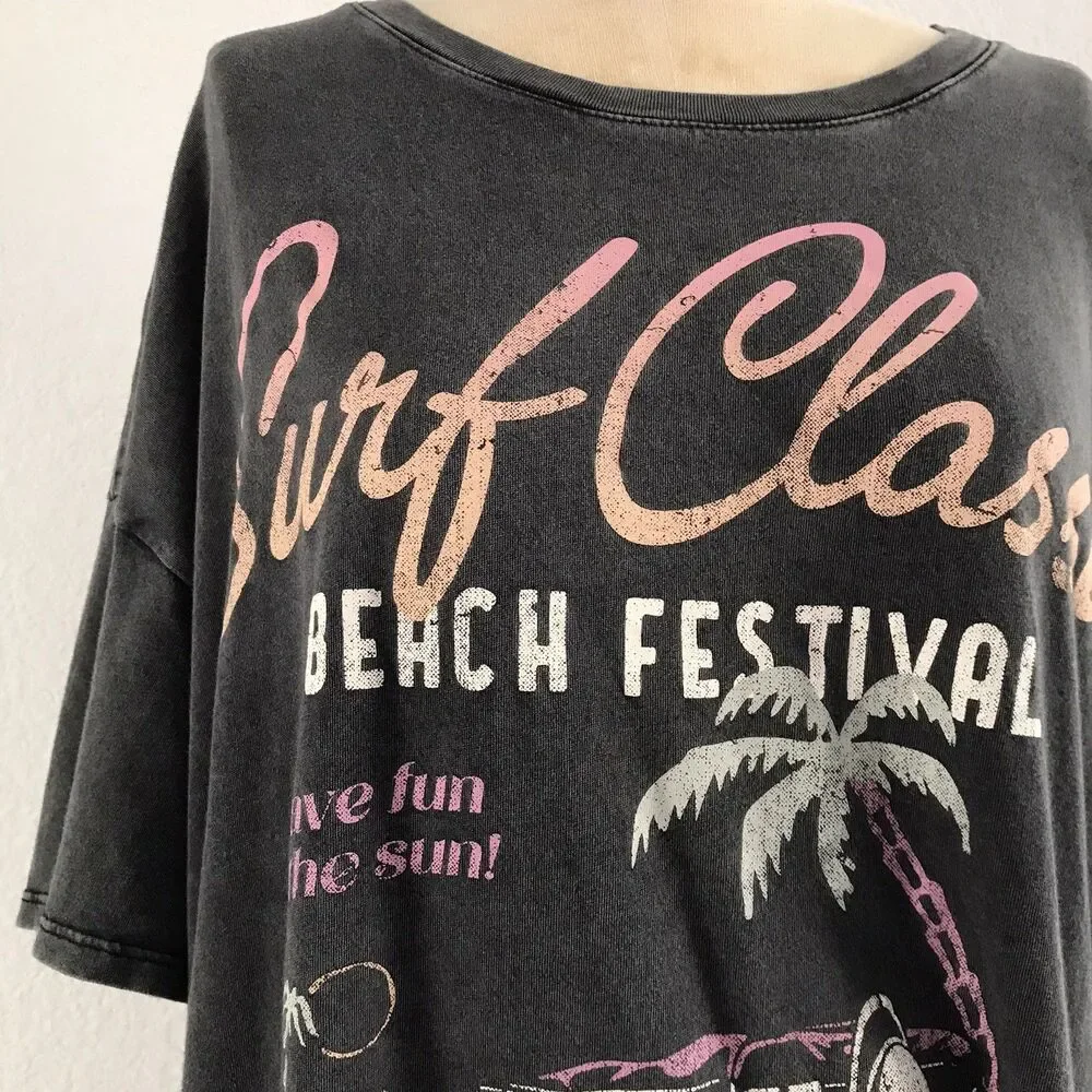 Hollister Gray Short Sleeve Oversized Huntington Beach Surf T Shirt Womens XL - Picture 2 of 7